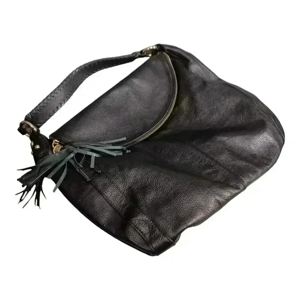 Onna Ehrlich Rachel Hobo Purse Black Leather Tassel Large